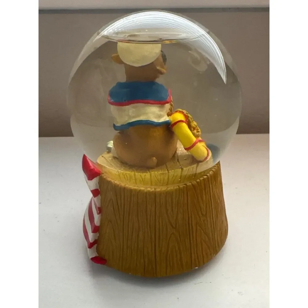 San Francisco Music Box Company Snow Globe Boxer Sailor Dog Flag Anchors Aweigh
